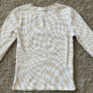 New without tags Zara Kids Long Sleeve Crewneck Top in Beige & white size 11-12